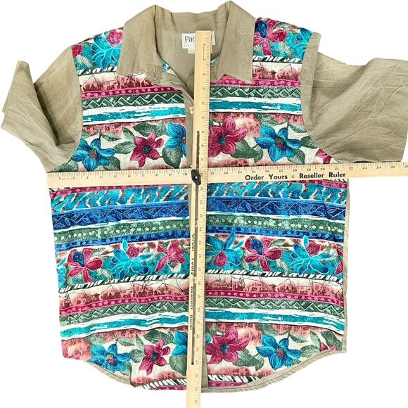 Vintage 90s Brown Floral Striped Short Sleeve Collared Button Down Shirt size M - Picture 6 of 11